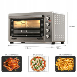Duży piekarnik elektryczny TurboTronic termoobieg rożno grill timer 60L 2500w Srebrny TT-EVS60 SILVER