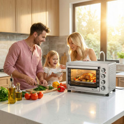 Duży piekarnik elektryczny TurboTronic termoobieg rożno grill timer 60L 2500w Srebrny TT-EVS60 SILVER