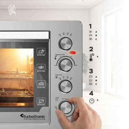 Duży piekarnik elektryczny TurboTronic termoobieg rożno grill timer 60L 2500w Srebrny TT-EVS60 SILVER