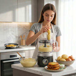 Malakser robot kuchenny TurboTronic tarka do ziemniaków placków szatkownica nóź wymienne ostrza moc 1900W misa 1,2L Czarny TT...