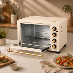 Piekarnik elektryczny Retro styl TurboTronic 45L termoobieg rożen grill podwójna szyba 2000W Beżowy TT-R45 BEIGE