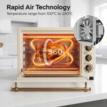 Piekarnik elektryczny Retro styl TurboTronic 45L termoobieg rożen grill podwójna szyba 2000W Beżowy TT-R45 BEIGE