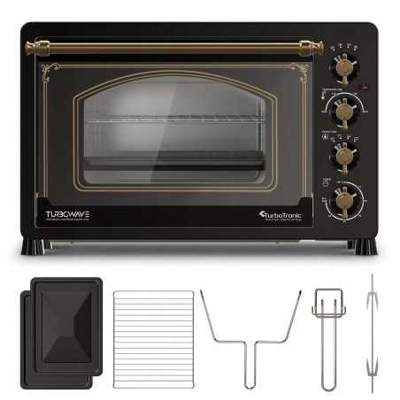 Piekarnik elektryczny Retro styl TurboTronic 45L termoobieg rożen grill podwójna szyba 2000W Czarny TT-R45 BLACK