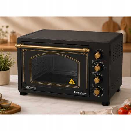 Piekarnik elektryczny Retro styl TurboTronic 45L termoobieg rożen grill podwójna szyba 2000W Czarny TT-R45 BLACK