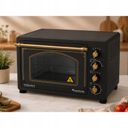 Piekarnik elektryczny Retro styl TurboTronic 45L termoobieg rożen grill podwójna szyba 2000W Czarny TT-R45 BLACK