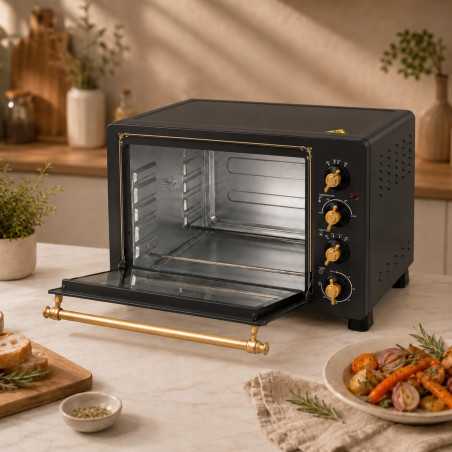 Piekarnik elektryczny Retro styl TurboTronic 45L termoobieg rożen grill podwójna szyba 2000W Czarny TT-R45 BLACK