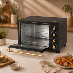 Piekarnik elektryczny Retro styl TurboTronic 45L termoobieg rożen grill podwójna szyba 2000W Czarny TT-R45 BLACK