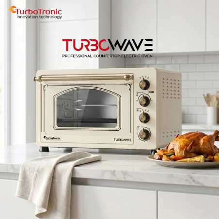 Piekarnik elektryczny Retro styl TurboTronic 45L termoobieg rożen grill podwójna szyba 2000W Beżowy TT-R45 BEIGE
