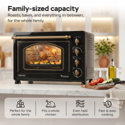 Piekarnik elektryczny Retro styl TurboTronic 45L termoobieg rożen grill podwójna szyba 2000W Czarny TT-R45 BLACK