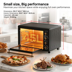 Piekarnik elektryczny Retro styl TurboTronic 45L termoobieg rożen grill podwójna szyba 2000W Czarny TT-R45 BLACK