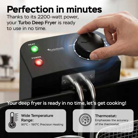Frytownica olejowa frytkownica TurboTronic 2 kosze regulacja temperatury do 190° 5L 2200W Czarna TT-DF3 BLACK