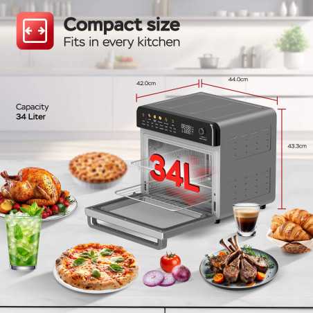 Piekarnik elektryczny TurboTronic z funkcją powietrznej Air Fryer Grill 40-230°c 34L 2100w Czarny