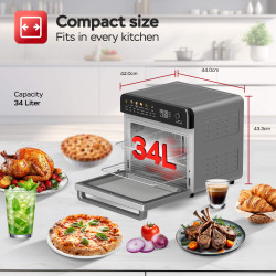 Piekarnik elektryczny TurboTronic z funkcją powietrznej Air Fryer Grill 40-230°c 34L 2100w Czarny