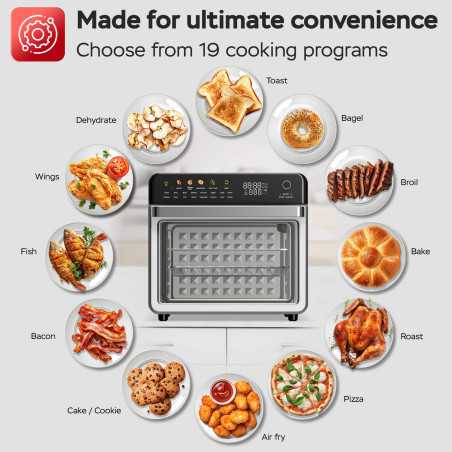 Piekarnik elektryczny TurboTronic z funkcją powietrznej Air Fryer Grill 40-230°c 34L 2100w Czarny