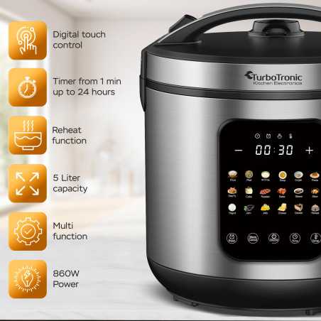 Multicooker parowar szybkowar TurboTronic kombiwar garnek elektryczny frytownica 5L 860W srebrny