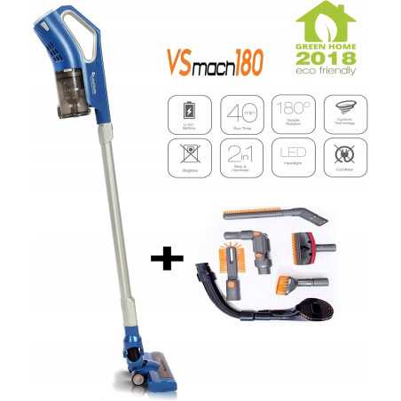 Odkurzacz pionowy bezprzewodowy TurboTronic TT-VS180 cyklonowy 180W 22.2V HEPA LED akcesoria niebieski