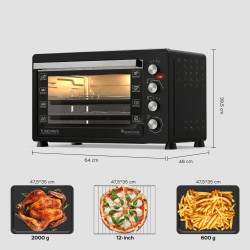 Outlet Duży piekarnik elektryczny TurboTronic termoobieg rożno grill timer 60L 2500w czarny
