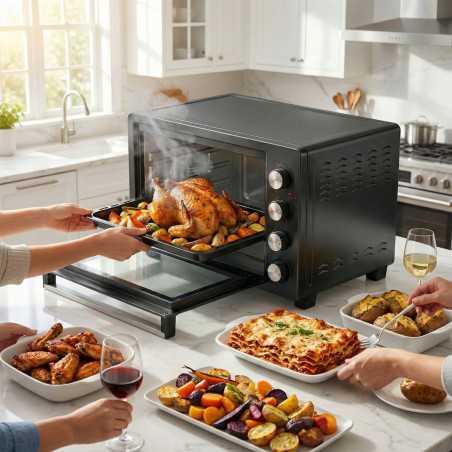 Outlet Duży piekarnik elektryczny TurboTronic termoobieg rożno grill timer 60L 2500w czarny