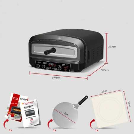 Outlet Piec do pizzy piekarnik TurboTronic 100-450°c elektroniczne sterowanie kamień do pieczenia pizza 37cm 20L 2200w Czarny