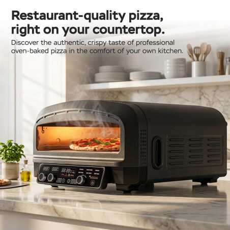 Outlet Piec do pizzy piekarnik TurboTronic 100-450°c elektroniczne sterowanie kamień do pieczenia pizza 37cm 20L 2200w Czarny