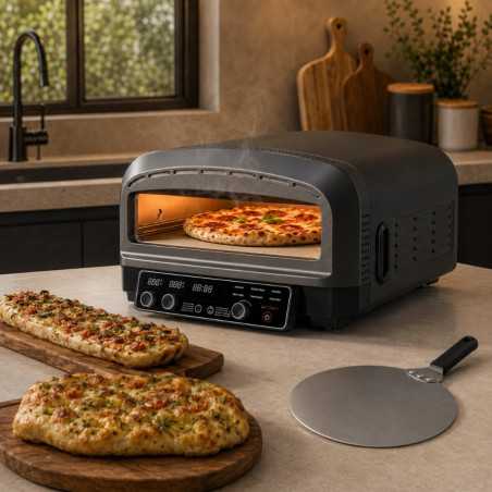 Outlet Piec do pizzy piekarnik TurboTronic 100-450°c elektroniczne sterowanie kamień do pieczenia pizza 37cm 20L 2200w Czarny