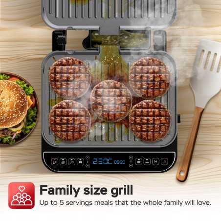 Outlet Grill elektryczny opiekacz rozkładany balkon TurboTronic LCD 2000W Czarny