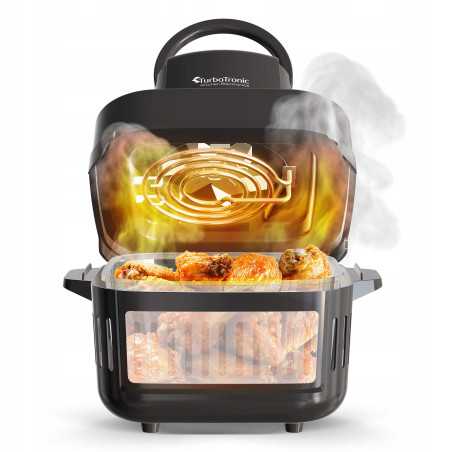 Outlet Frytownica beztłuszczowa 6L TurboTronic Air Fryer szklany kosz do smażenia 1600w Czarny