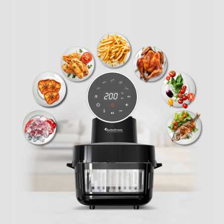 Outlet Frytownica beztłuszczowa 6L TurboTronic Air Fryer szklany kosz do smażenia 1600w Czarny