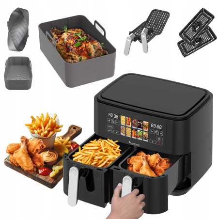 Outlet Frytownica beztłuszczowa 9L TurboTronic AIR Fryer 2x4.5L dwie komory metalowe wnętrze 2200w Czarna