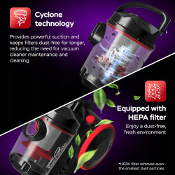 Outlet Odkurzacz tradycyjny TurboTronic bezworkowy cyklonowy mocny szczotka do paneli 700w Czerwony