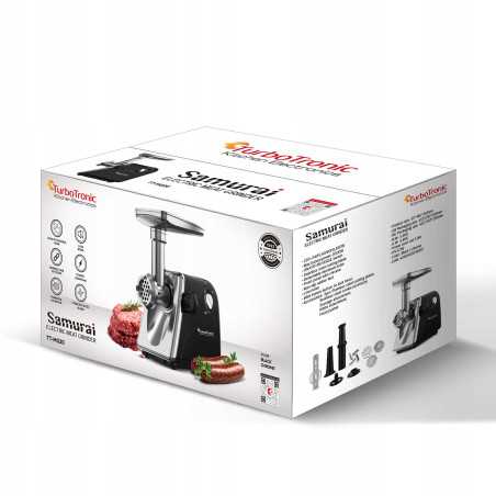 Outlet Maszynka do mielenia mięsa TurboTronic do kiełbasy pierników ciastek akcesoria 3 sita moc 2000W Czarna