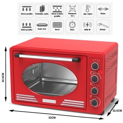 Retro piekarnik TurboTronic termoobieg rożno 45L 2000w Czerwony TT-EV45R RED